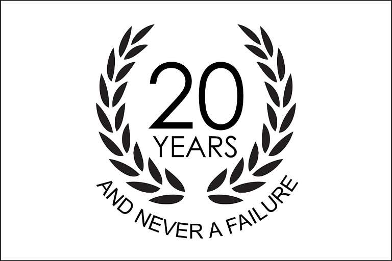 Wreath logo for 20 years and never a failure in black