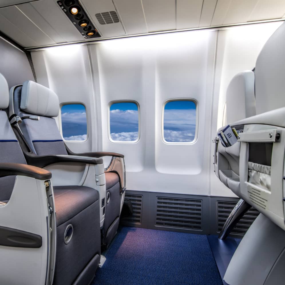 Airplane cabin business class interior
